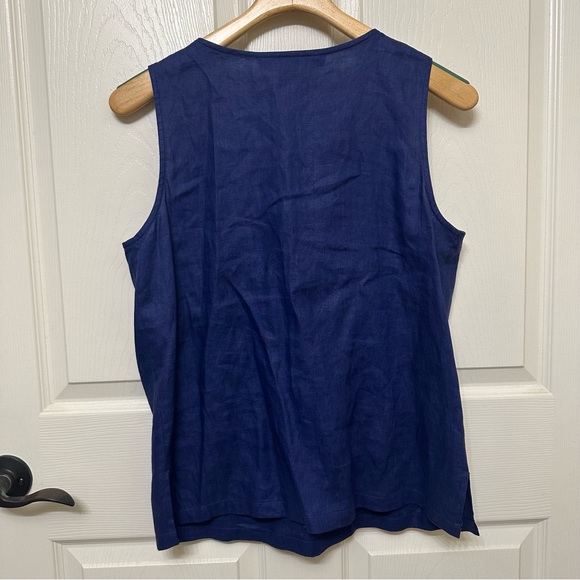 Sleeveless 100% Linen Top Size L Beaded Coastal Design Lagenlook Old Money - Picture 2 of 4